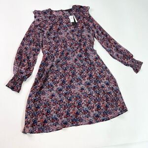 Banana Republic Fit & Flare Dress Womens Medium Multicolor Ruffle Long Sleeve